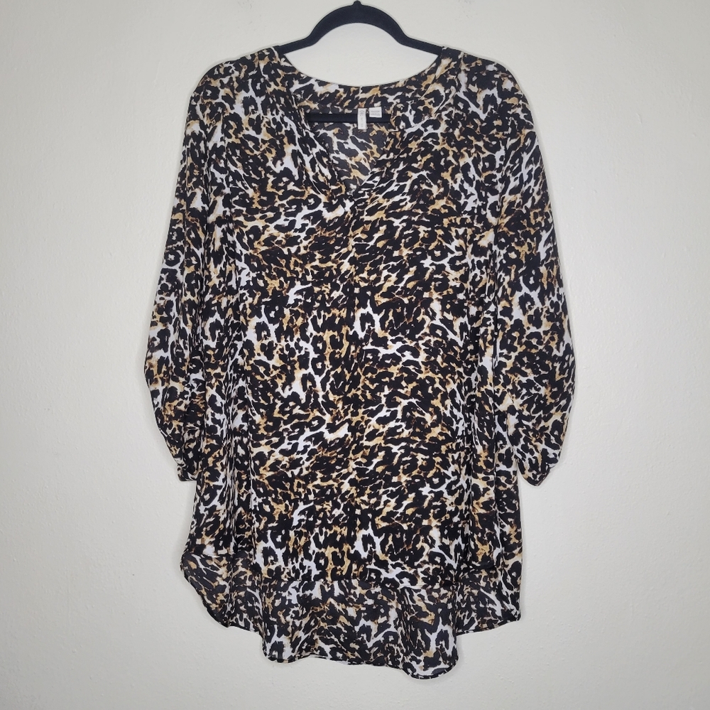 Cato Cheetah Print High-low 3/4 Sleeve Blouse, Size 18/20W
